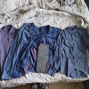 Lot of 4 John Varvatos SMALL button up dress shirts + Cloth JV Bag